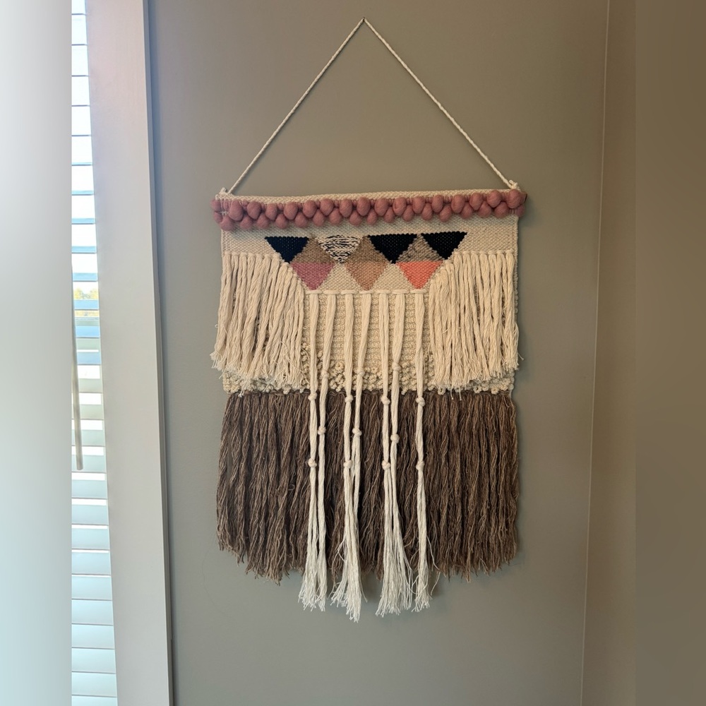 Bohemian Woven Wall Hanging in Cream and Brown